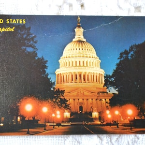 vintage WASHINGTON DC Carte postale Scène de nuit Capitol Building Dome Night Carte postale Souvenirs Tourisme Papier Éphémère PanchosPorch