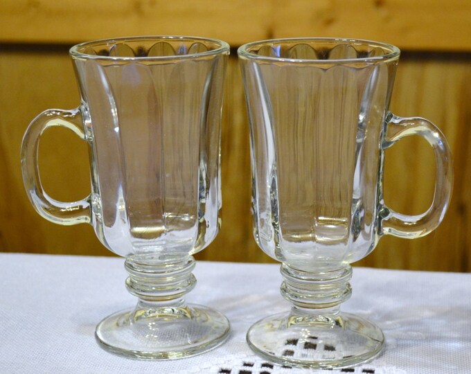 Vintage Clear Glass Irish Coffee Mug Set of 2 Pedestal Mug Etsy