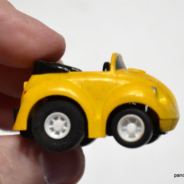 Vintage Buddy L VW Beetle Convertible Mini Car 1987 Yellow Black Volkswagen Bug 1980s Funky Toy Vehicle Car Nostalgia PanchosPorch