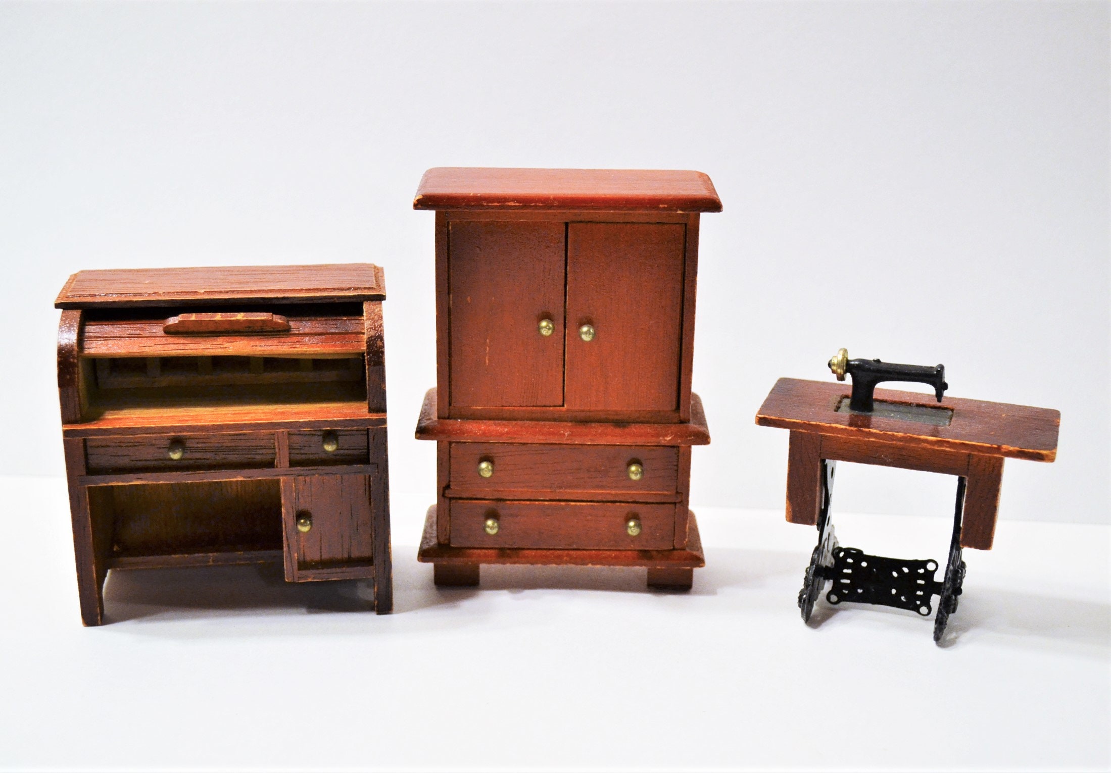 Vintage Dollhouse Wooden Furniture Set of 3 Roll Top Desk Etsy