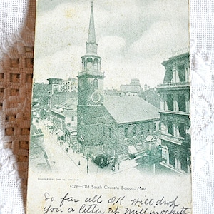 Vintage MASSACHUSETTS carte postale Boston Old South Church Landmark 1905 Cachet de la poste carte postale souvenir souvenirs papier éphémères PanchosPorch