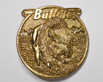 Vintage Buffalo Belt Buckle: Shiny Brass Farm Equipment Accessory