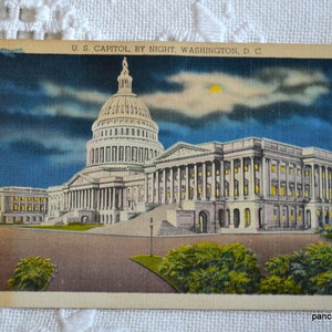 Vintage Washington DC carte postale Capitole des États-Unis la nuit carte postale souvenirs de vacances papier éphémères PanchosPorch