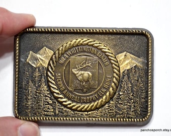 Vintage NRA Brass Belt Buckle: Whittington Center Trophy Elk Hunt