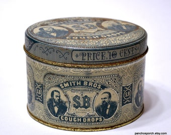 Vintage SMITH BROTHERS Tin Cough Drops Classic Replica Metal Container Farmhouse Kitchen Decor Collectible Tin Box Company PanchosPorch