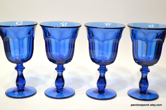 Vintage Deep Blue Stemmed Drinking Glass Vintage Deep Blue Stemmed Drinking Glass