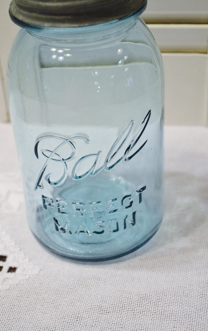 Vintage Ball Blue Canning Jar 1 Quart Zinc Lid Perfect Mason Etsy