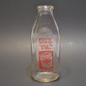 Vintage Pet Milk Bottle Red Graphics Square Glass Bottle Ice Cream Health Food Advertising Farmhouse Kitchen Decor PanchosPorch