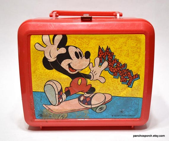 Vintage MICKEY MOUSE Lunchbox Disney Red Plastic Lunch Box