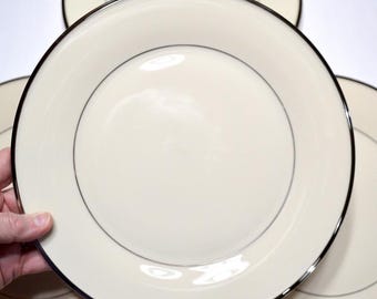 Vintage Lenox Solitaire Dinner Plates - Set of 4 Creamy White Platinum Rim