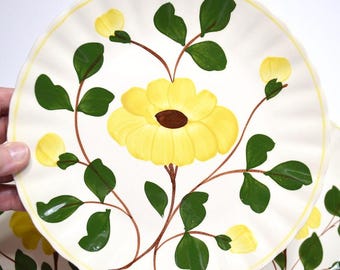 Vintage Blue Ridge Pottery Luncheon Plates - Yellow Nocturne Floral Set of 4