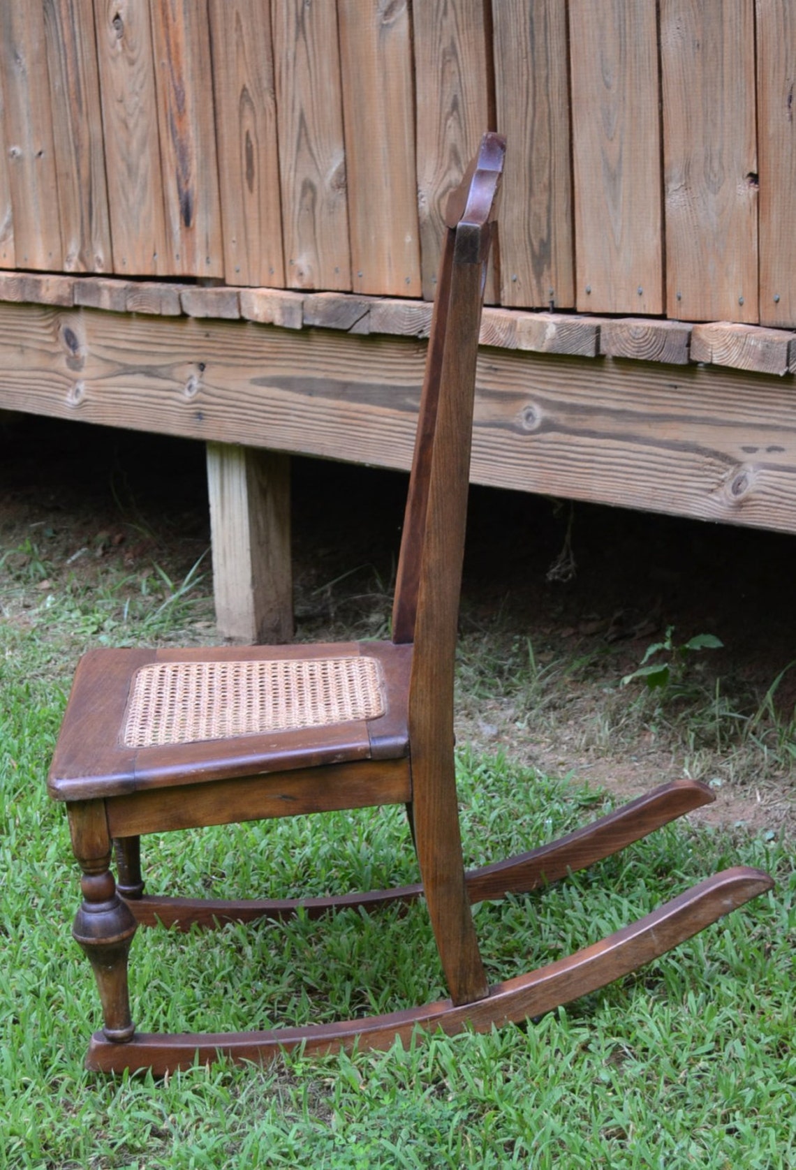Vintage Child's Wood Rocking Chair with Cane Seat Etsy
