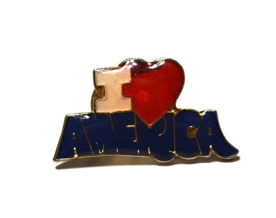 Vintage I Love America Lapel Hat Pin Patriotic Re… - image 1