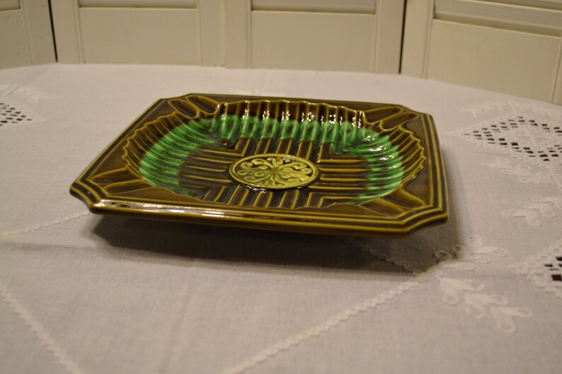 Retro Ceramic Ashtray Avocado Green Vintage Decor Japan PanchosPorch