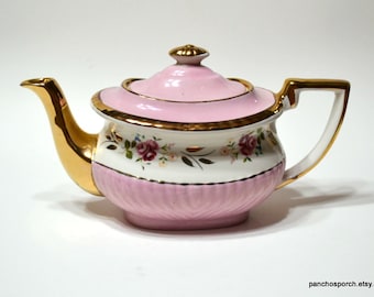 Vintage Georgian Gibsons Teapot Pink Floral Heavy Gold Details England Tea Pot Collection PanchosPorch