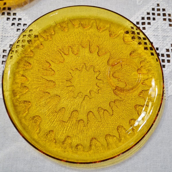 Vintage Amber Glass Snack Plate Set of 3 Indiana Glass Sunburst Retro Glassware CLEARANCE SALE PanchosPorch