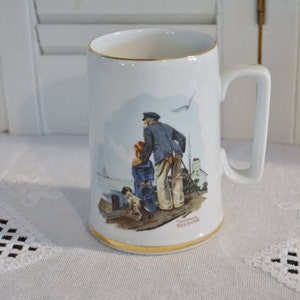Vintage Norman Rockwell Mug: Fisherman, Boy & Dog - 1985 Americana