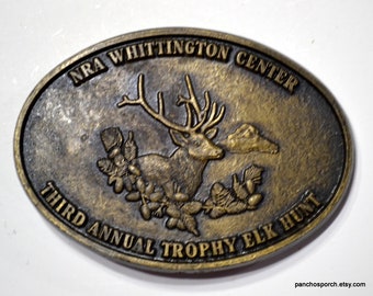Vintage NRA Belt Buckle: Whittington Center Trophy Elk Hunt