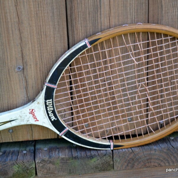Vintage WILSON Sport Tennis Racket Wood Tennis Racket Lion Crest Wooden Black White Red Sport Themed Wall Decor PanchosPorch