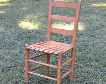 Vintage Oak Ladderback Chair Slat Seat Dining Desk Chair Primitive Rustic Country Farmhouse Furniture No 1 PanchosPorch