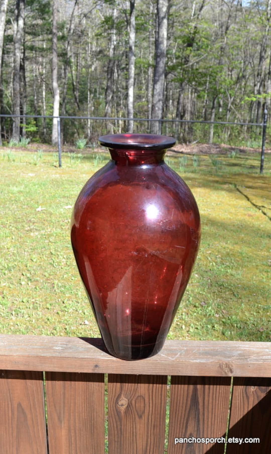 Vintage LARGE RED Glass Vase Heavy Thick Blown Glass Floor Etsy