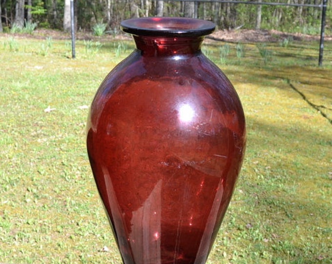 Vintage LARGE RED Glass Vase Heavy Thick Blown Glass Floor Etsy