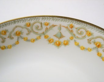 Vintage Bawo Dotter Limoges Soup Bowl Yellow Floral Swags Green Scroll Gold Rim France Antique Dish PanchosPorch
