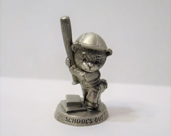 Vintage Avon Pewter Bear Schools Out Baseball Miniature Pewter Figurine Collectible Avon 1984 Panchosporch