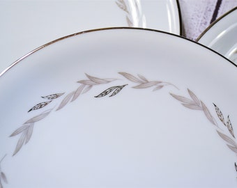 Lot de 5 assiettes à salade noritake vintage en bois d'gris, motif feuilles de platine gris 6041, Japon PanchosPorch