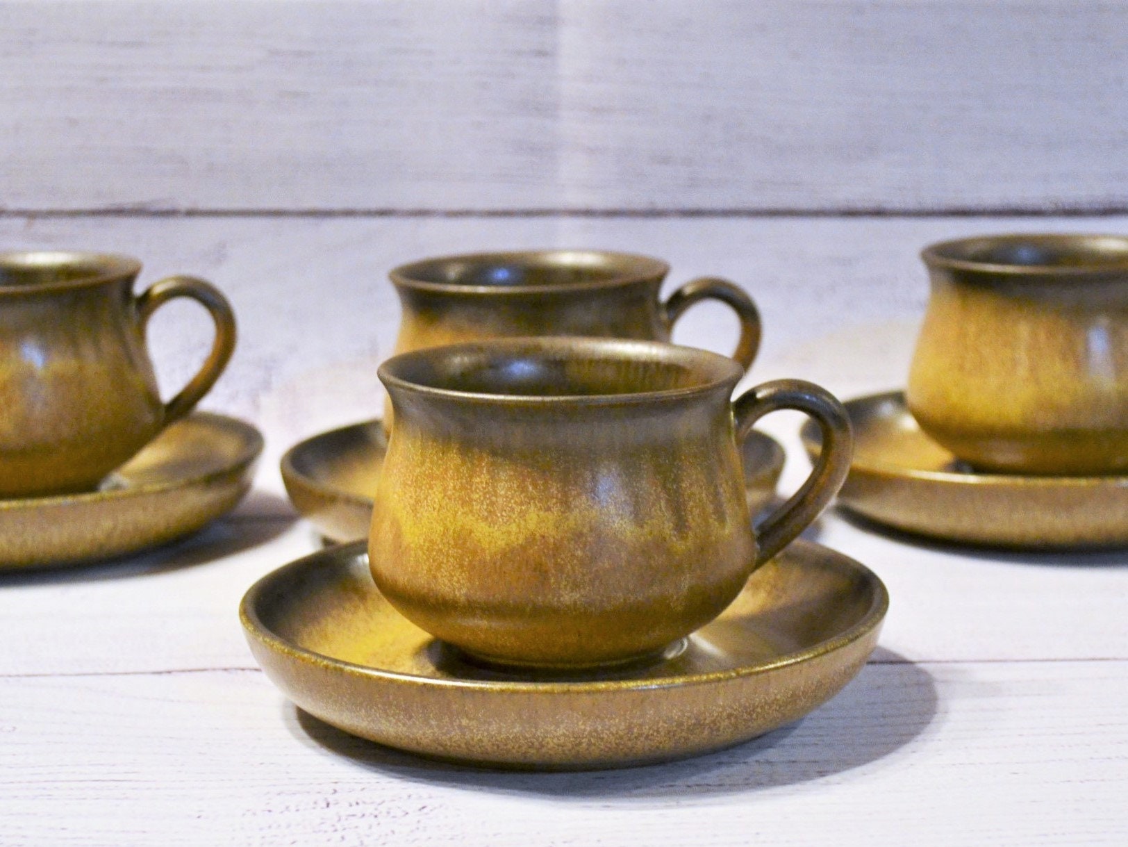 Vintage Denby Romany Brown Cup and Saucer Set of 4 Brown Etsy
