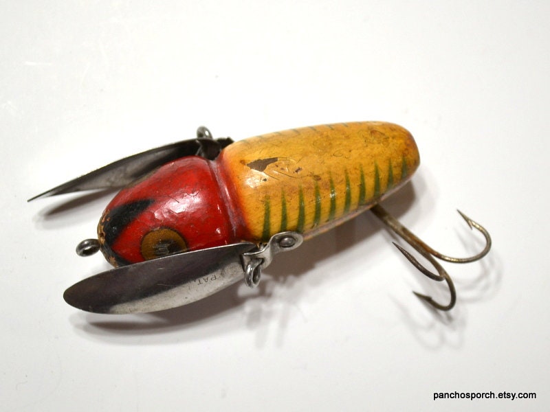 Vintage Heddon Crazy Crawler Fishing Lure Original Wood Metal