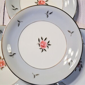 Vintage Seyei Bella Maria Salad Plates: Pink Roses, Silver Leaves (Set of 4)