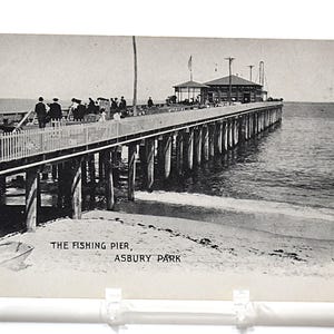 Carte postale vintage ASBURY PARK, New Jersey, jetée de pêche, océan, vagues, plage, souvenir, carte postale, souvenirs, papier, éphémères, panchos, porche