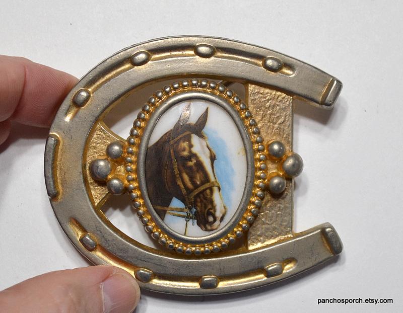 Lot of 4 Women\'s Vintage Horseshoe Belt Buckles Ruby Cabochon Watch Western Horseshoe Belt Buckle In Collectible Western Americana Belt  main image 4