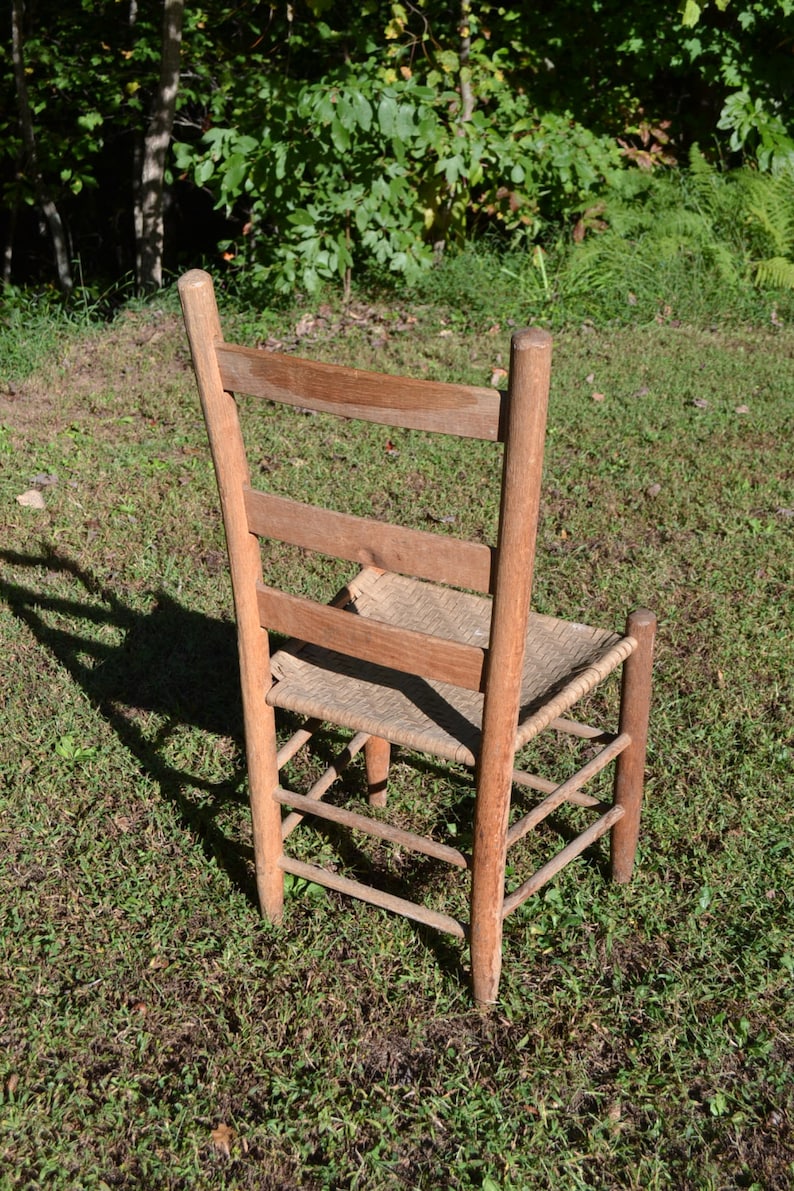 Vintage Antique Ladder Back Wooden Chair Woven Seat Primitive Etsy