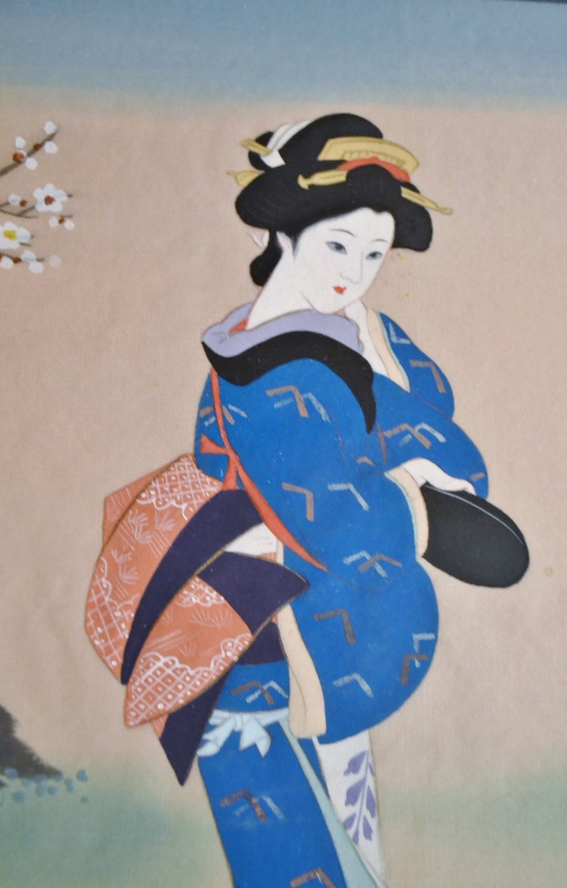 Vintage Japanese Geisha Painting on Silk Framed Asian Art | Etsy