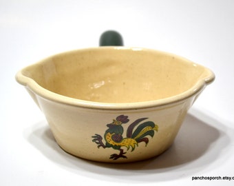 Vintage California Provincial Green Rooster Gravy Bowl with Handle Double Pouring Lip Metlox Poppytrail  Farmhouse Kitchen USA PanchosPorch