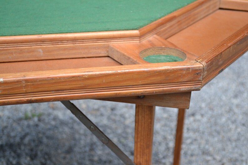 Vintage Folding Poker Table Green Felt Center Retro Game Table Etsy