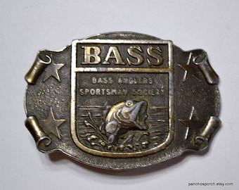 Vintage BASS ANGLERS Belt Buckle Brass Fish Fisherman Sportsman Society Gift Mens Accessory Country Western Great American PanchosPorch