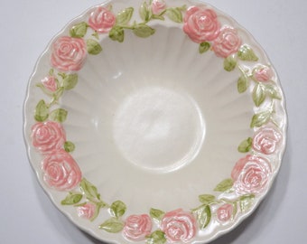 Vintage Metlox Vernon Rose Pink Round Vegetable Bowl Pink Green Raised Floral California Pottery Retro Dinnerware USA PanchosPorch