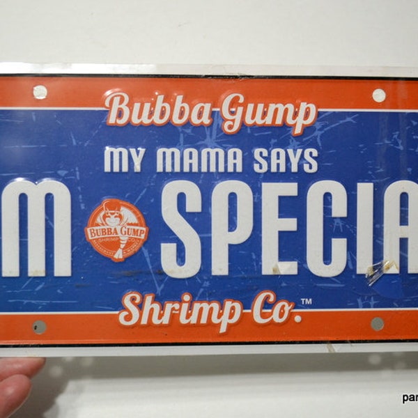 Vintage Bubba Gump License Plate Tag Mama Says I'm Special Restaurant Souvenir Advertising Red White Blue Man Cave Wall Decor PanchosPorch