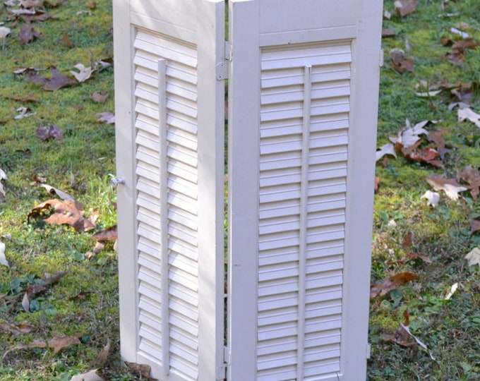 Vintage Wooden Shutters White Wood Window Shutter Pair Hinged Indoor