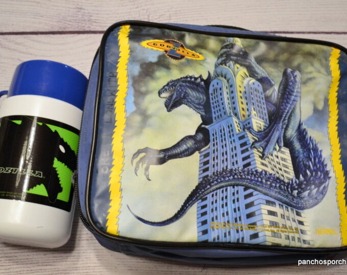 Vintage Godzilla Lunch Box With Thermos Soft Side Lunch Tote 1998 Sci