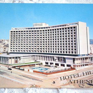 Vintage Athènes Grèce carte postale hôtel Hilton souvenir carte postale inutilisée souvenirs papier publicitaire éphémères PanchosPorch