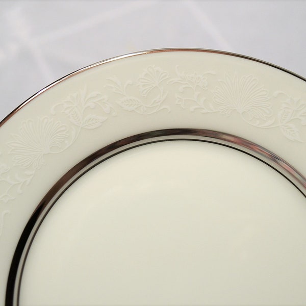 Vintage Oxford White Echo Bread Plate Set of 3 White on White Floral Leaves Platinum Division of Lenox Replacement PanchosPorch