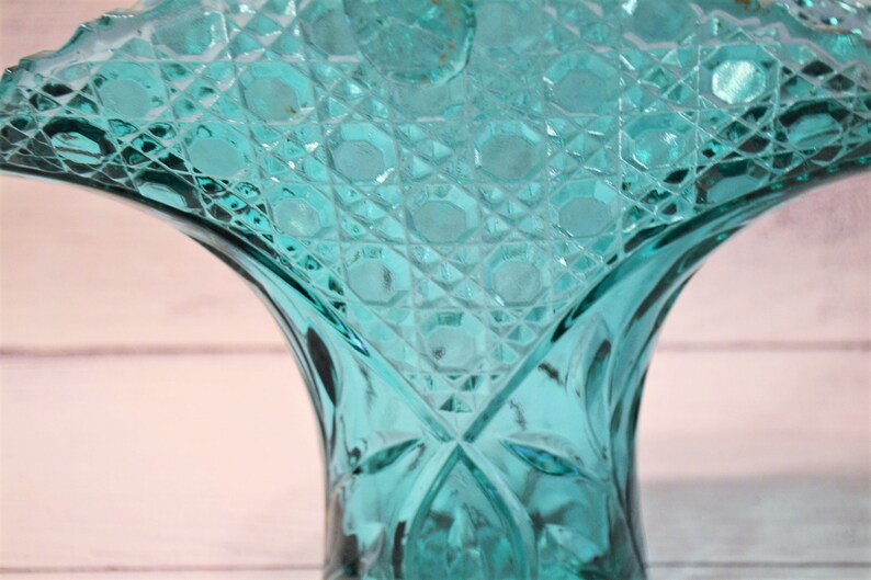 Vintage LE Smith Innovation Blue Glass Basket Large Pressed Etsy