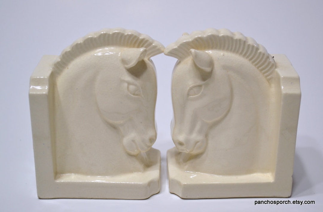 Vintage Ceramic Horse Head Bookends Creamy White Small Etsy