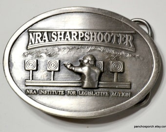 Vintage NRA Sharpshooter Belt Buckle National Rifle Association Institute Legislative Action Pewter Buckle Mens Accessory PanchosPorch