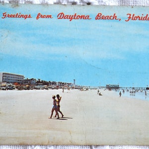 Carte postale vintage DAYTONA BEACH, Floride, souvenir de plage de renommée mondiale, carte postale usagée, souvenirs, papier publicitaire éphémères PanchosPorch
