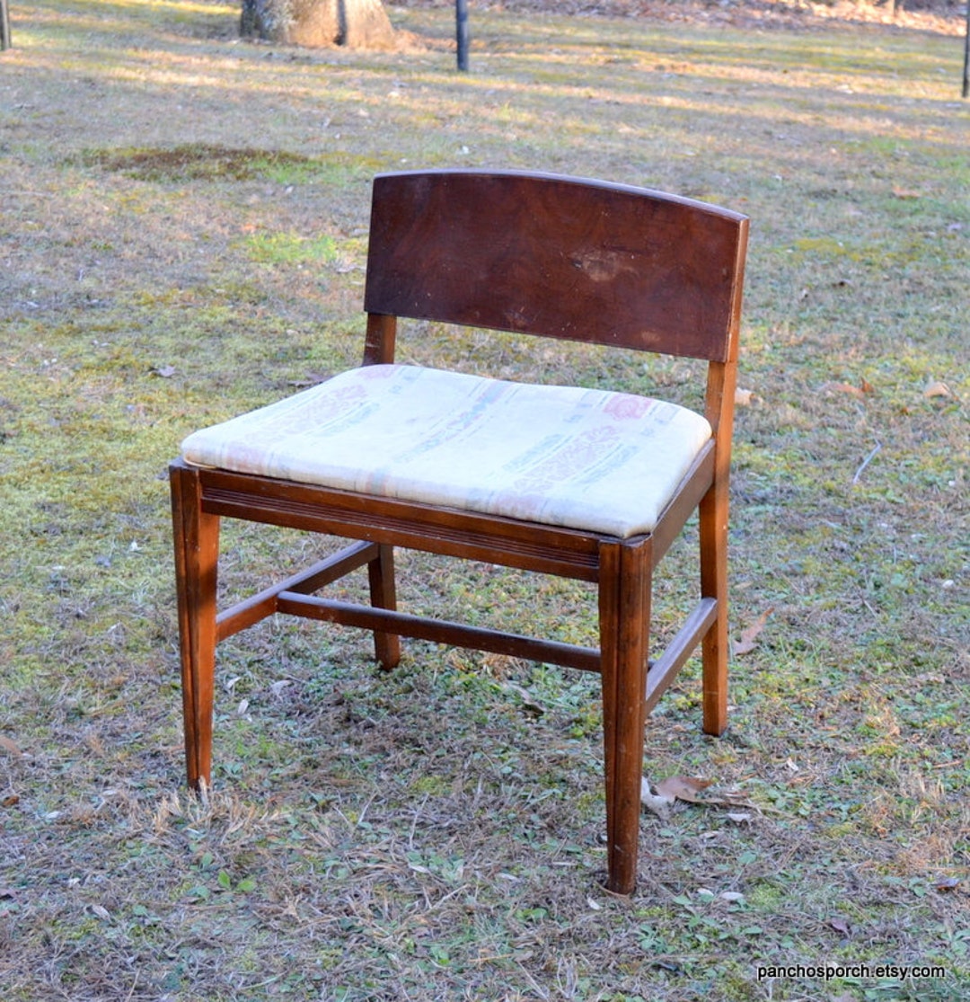 Vintage Wood Vanity Bench Seat Wooden Vanity Chair Upholstered Seat